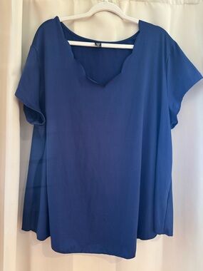 SHEIN Royal Blue Scallop Neck Short Sleeve Tunic